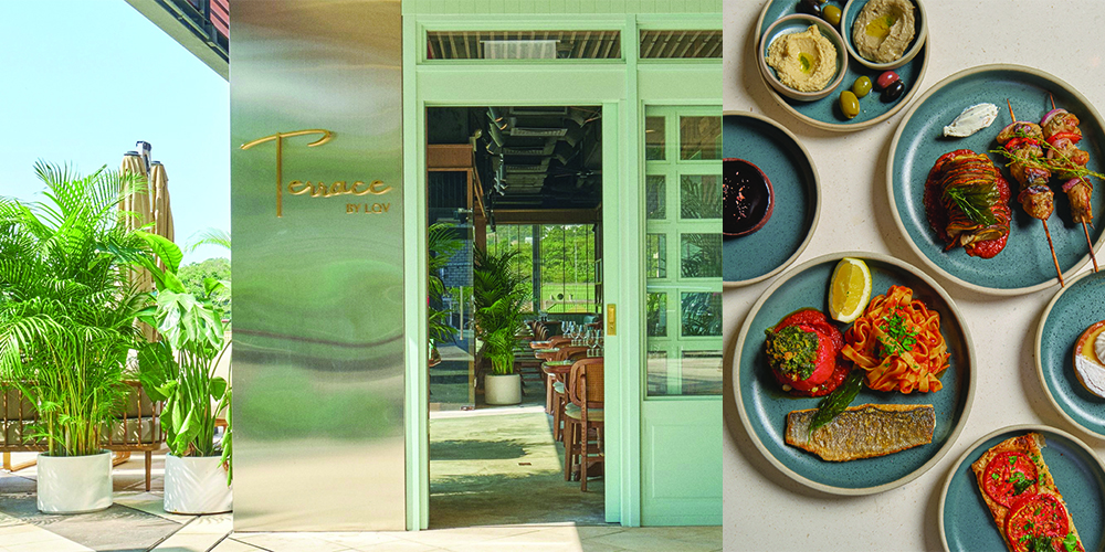 TERRACE BY LQV entrance photo alongside a photo of an assortment of their dishes.
