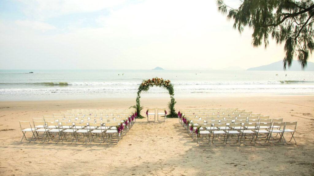 A beautiful beach wedding setup.
