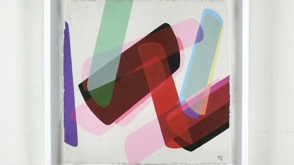 An abstract artwork of coloured shapes by Nicolas Dubreuille.