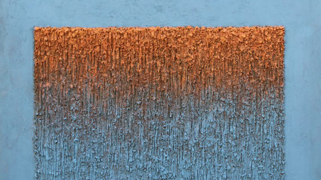 An blue and copper textured artwork in the series Conversation by artist Young Ho Seock